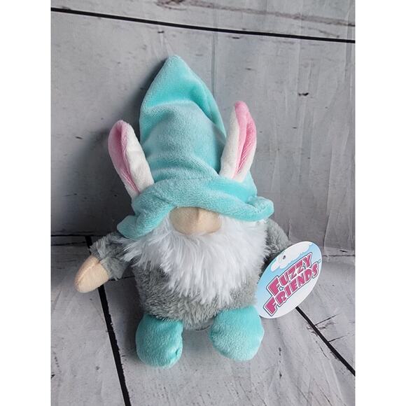Bunny Ears Fuzzy Friends Blue Gnome 7" Plush Teal Hat Easter Bunny Gnome New - Picture 1 of 5